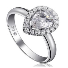 Maravillosa forma de pera Briliant diamante sintético moda anillo de bodas joyería